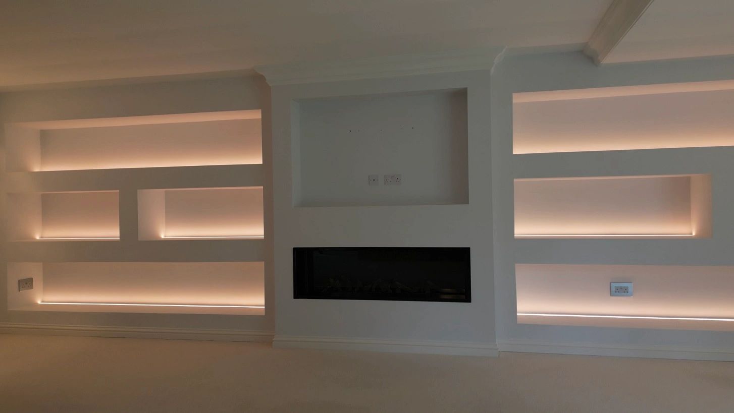 Custom alcove shelving units with integrated storage — Birmingham